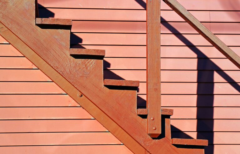 A close up of a wooden stair case